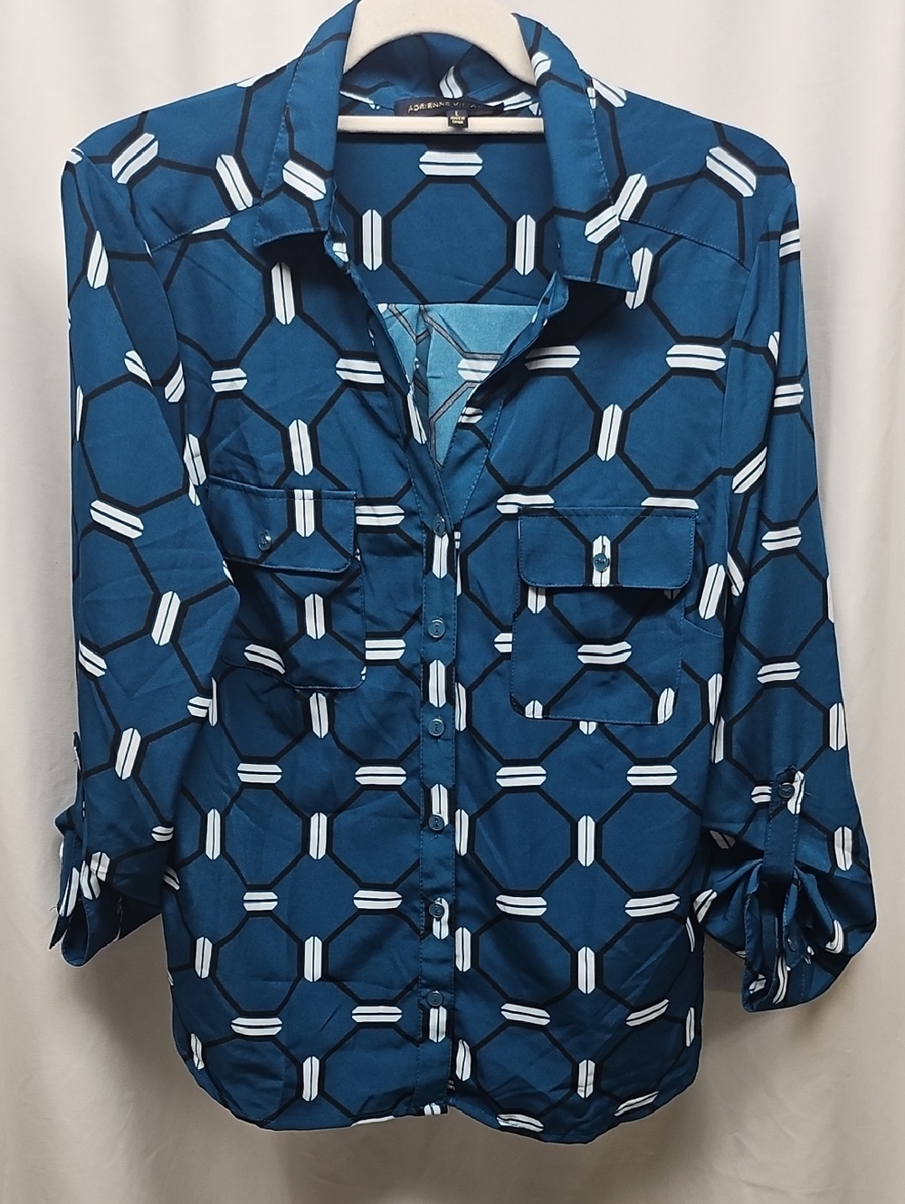 Adrienne Vittadini Teal Geometric Button-Down Shirt